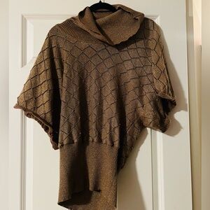 Elegant Gold with Metallic Specks Knit Poncho Sweater